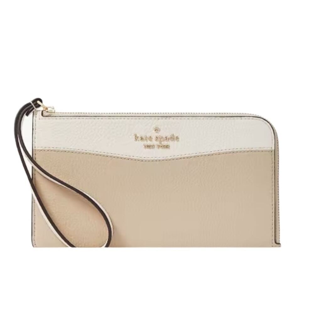 kate spade Lucy Colorblock Pebbled Leather Medium L-zip Wristlet - Light Sand